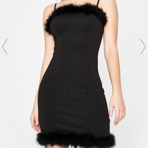 Black fuz trim dress